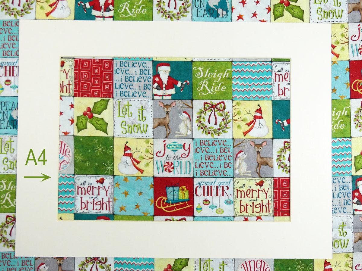 Patchworkstoff Windham Fabrics Quadrate mit weihnachtlichen Motiven A4 Ausschnitt